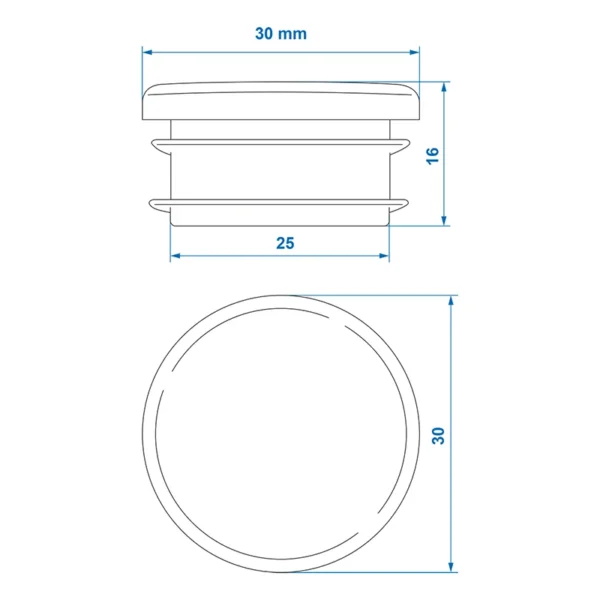 Steel Round  End cap Ø30mm - Image 2