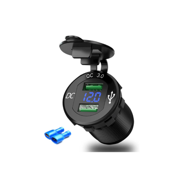 QUICK CHARGE 3.0 USB BLACK POWER OUTLET FAST CHARGE WITH LED VOLTMETER