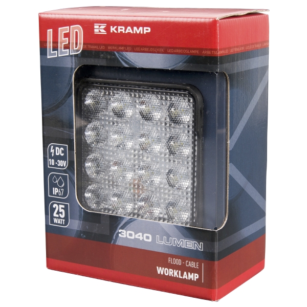 KRAMP LED WORK LIGHT 25W 3040lm SQUARE 10/30V